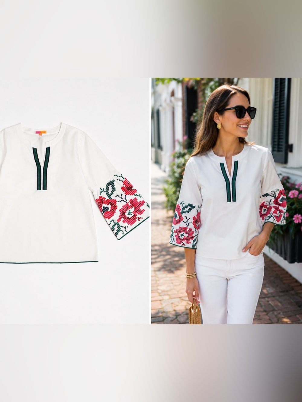 VILAGALLO- FLORAL PRINT WHITE BLOUSE NWT